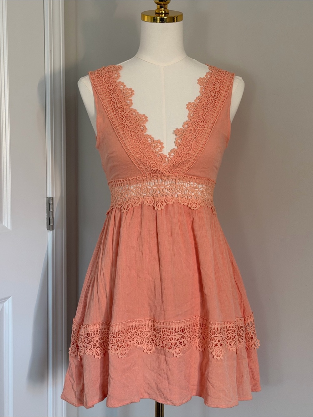 Rue21 Coral Lace-Trim V-Neck Mini Dress